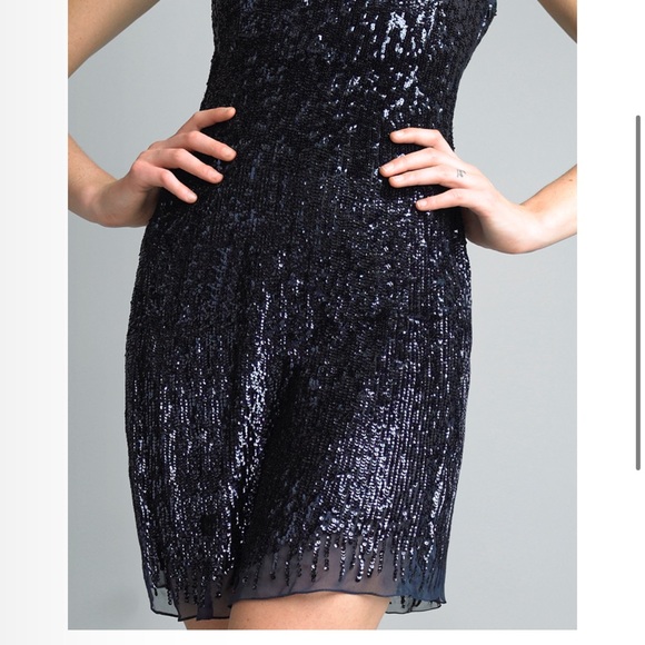 Basix Black Label. D5448A. V NECK SEQUIN MINI DRESS - Picture 4 of 8